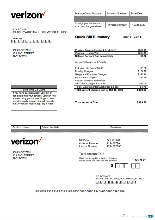 download download USA Verizon utility bill template in Word format, fully editable, version 2